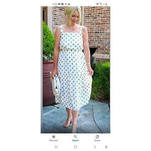 Somewherelately Dress White Brown Polka Dots Adjustable Straps Cutout Si…